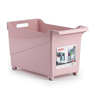 Kunststof Trolley Pastel Roze Op Wieltjes L45 X B24 X H27 Cm - Opberg Trolley