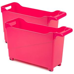 Forte Plastics Set Van 2x Stuks Kunststof Trolleys Fuchsia Roze Op Wieltjes L45 X B17 X H29 Cm - Opberg Trolley