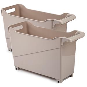 Forte Plastics Set Van 2x Stuks Kunststof Trolleys Licht Bruin Op Wieltjes L45 X B17 X H29 Cm - Opberg Trolley