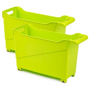 Forte Plastics Set Van 2x Stuks Kunststof Trolleys Lime Groen Op Wieltjes L45 X B17 X H29 Cm - Opberg Trolley