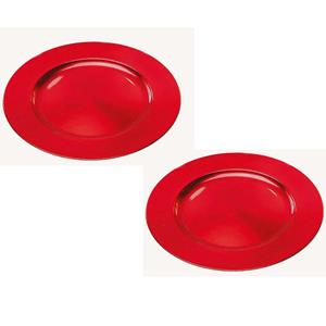 Bellatio Set Van 4x Stuks Ronde Diner Onderborden Rood Van Kunststof 33 Cm - Onderborden