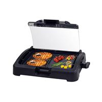 Beper Elektrogrill 90.871 Elektrogrill mit Glasdeckel, beschichtete Grillplatte, 2200,00 W, Non-Stick Druckgussplatte