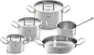 Fissler Topf-Set ORIGINAL-PROFI COLLECTION Edelstahl-Topfset, Edelstahl 18/10, (8 tlg.), Fissler Topfset 8-teilig mit 3 Kochtöpfen, 1 Servierpfanne und 1 Stielkasserolle MADE IN GERMANY