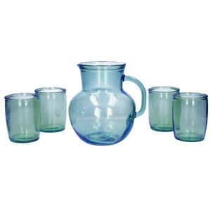 Glazen Drink Set Blauw Met Schenkkan En 4 Glazen - Drinkglazen