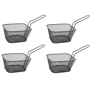 4x Stuks Zwarte Patat/snack Serveermandjes/frietmandjes 14 Cm - Tafeldecoratie - Patat/snack Serveren In Een Mandje