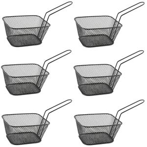 6x Stuks Zwarte Patat/snack Serveermandjes/frietmandjes 14 Cm - Tafeldecoratie - Patat/snack Serveren In Een Mandje
