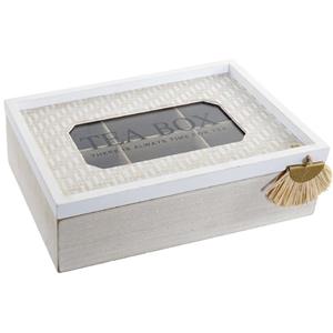 Shoppartners Mdf Houten Theedoos/theekist White Wash 6 Vakken 24 X 16 X 7 Cm - Theedozen