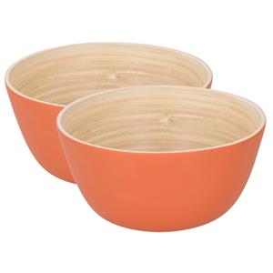 2x Stuks Bamboe Snack Schaaltje Oranje 10 Cm nack En Tapasschalen