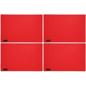 4x Stuks Rechthoekige Placemats Met Ronde Hoeken Polyester Rood 30 X 45 Cm - Placemats