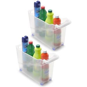 Forte Plastics Set Van 2x Stuks Kunststof Trolleys Transparant Op Wieltjes L45 X B17 X H29 Cm - Opberg Trolley