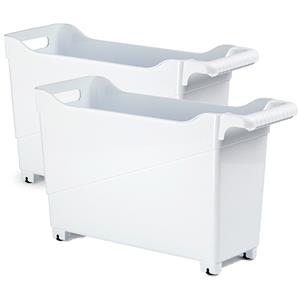 Forte Plastics Set Van 2x Stuks Kunststof Trolleys Wit Op Wieltjes L45 X B17 X H29 Cm - Opberg Trolley