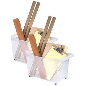 Forte Plastics Set Van 2x Stuks Kunststof Trolleys Transparant Op Wieltjes L45 X B24 X H27 Cm - Opberg Trolley