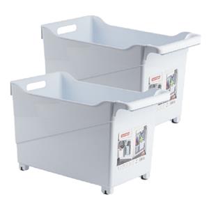 Forte Plastics Set Van 2x Stuks Kunststof Trolleys Wit Op Wieltjes L45 X B24 X H27 Cm - Opberg Trolley