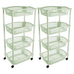 Hega Hogar 2x Stuks Keuken Opberg Trolleys/roltafels Met 4 Manden 86 Cm Mintgroen - Opberg Trolley