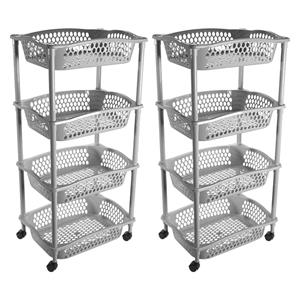 Hega Hogar 2x Stuks Keuken Opberg Trolleys/roltafels Met 4 Manden 86 Cm Zilvergrijs - Opberg Trolley