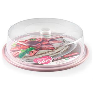 Ronde Taart/gebak Bewaardoos Transparant 32 X 9,5 Cm Met Roze Bodem - Taartplateaus