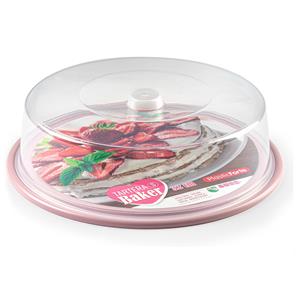 Forte Plastics Ronde Taart/gebak Bewaardoos Transparant 32 X 9,5 Cm Met Roze Bodem - Taartplateaus