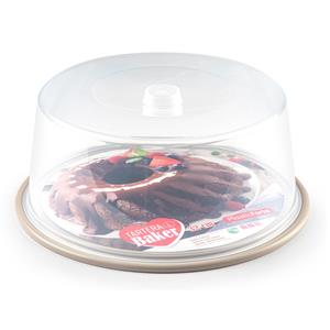 Ronde Taart/gebak Bewaardoos Transparant 32 X 15 Cm Met Taupe Bodem - Taartplateaus