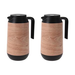 Excellent Houseware 2x Stuks Koffie/thee Thermoskannen Houtlook 1000 Ml - Thermoskannen