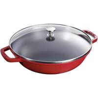 Wok met glazen deksel 30 cm, Kersenrood - Specialities - Staub