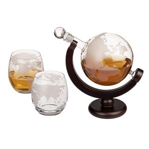 Out of the Blue Whiskey Decanter Set - Wereldbol - 850ml - Inclusief 2 glazen