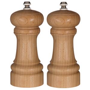 5five Set van 2x stuks pepermolens/zoutmolens hout beige 14 cm - Pepermaler/zoutmaler - Kruiden en specerijen vermalers