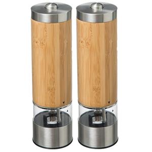 5five Set van 2x stuks electrische peper/zoutmolens bamboe beige 20 cm - Pepermaler - Kruiden en specerijen vermalers