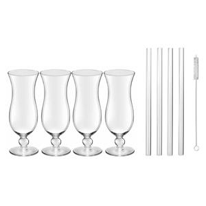 Royal Leerdam 4x Cocktailglazen / Blue Hawaii glazen transparant 440 ml - Inclusief 4x glazen herbruikbare rietjes
