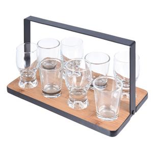 Excellent Houseware Shotglazen serveerplank met glaasjes 9-delig set - Serveerbladen/dienbladen - Shotglaasjes