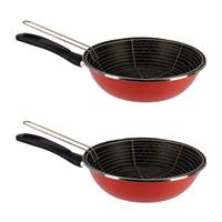 Magefesa Set van 2x stuks rvs/emaille frituurpan/friteuse voor alle hittebronnen - rood 27 cm - Frituren op gasstel of kookplaat