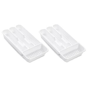 Forte Plastics 2x stuks bestekbakken/bestekhouders 4-vaks wit - 33 x 18 x 4 cm - Keuken opberg accessoires