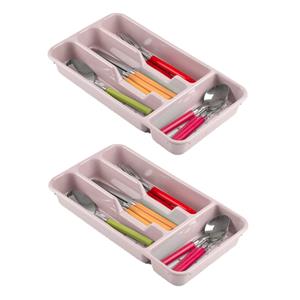 Forte Plastics 2x stuks bestekbakken/bestekhouders 4-vaks roze - 33 x 18 x 4 cm - Keuken opberg accessoires