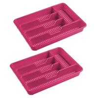 Hega Hogar 2x stuks bestekbakken/bestekhouders 5-vaks fuchsia roze - 34 x 25 x 4 cm - Keuken opberg accessoires