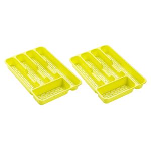 Forte Plastics 2x stuks bestekbakken/bestekhouders 5-vaks lime groen - 24 x 24 x 4 cm - Keuken opberg accessoires