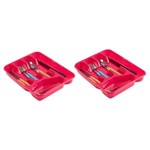 Forte Plastics 2x stuks bestekbakken/bestekhouders 5-vaks rood - 27 x 34 x 5 cm - Keuken opberg accessoires