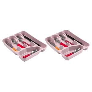 Forte Plastics 2x stuks bestekbakken/bestekhouders 5-vaks roze - 27 x 34 x 5 cm - Keuken opberg accessoires