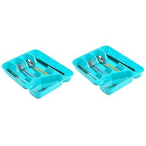 Forte Plastics 2x stuks bestekbakken/bestekhouders 5-vaks blauw - 27 x 34 x 5 cm - Keuken opberg accessoires