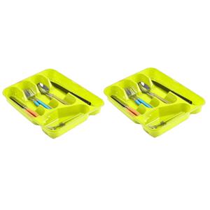 Forte Plastics 2x stuks bestekbakken/bestekhouders 5-vaks lime groen - 27 x 34 x 5 cm - Keuken opberg accessoires