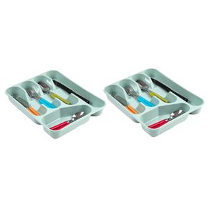 Forte Plastics 2x stuks bestekbakken/bestekhouders 5-vaks mintgroen - 27 x 34 x 5 cm - Keuken opberg accessoires