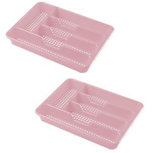 Hega Hogar 2x stuks kunststof bestekbak/bestekhouders 5-vaks oud roze - 34 x 25 x 4 cm - Keuken lades opbergers - vakverdelingen