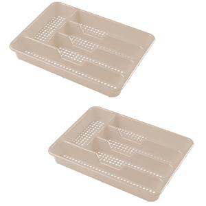 Hega Hogar 2x stuks kunststof bestekbak/bestekhouders 5-vaks taupe - 34 x 25 x 4 cm - Keuken lades opbergers - vakverdelingen