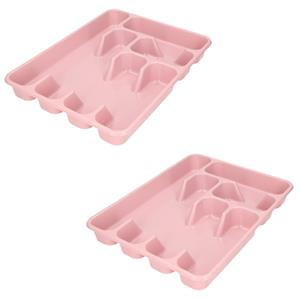 Hega Hogar 2x stuks kunststof bestekbak/bestekhouders 6-vaks oud roze - 40 x 30 x 5 cm - Keuken lades opbergers - vakverdelingen