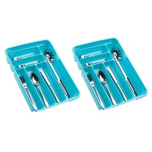 Forte Plastics 2x stuks bestekbakken/bestekhouders 6-vaks blauw - 40 x 30 x 7 cm - Keuken opberg accessoires