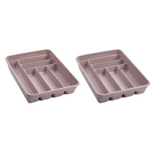 Forte Plastics 2x stuks bestekbakken/bestekhouders 6-vaks roze - 40 x 30 x 7 cm - Keuken opberg accessoires