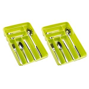 Forte Plastics 2x stuks bestekbakken/bestekhouders 6-vaks lime groen - 40 x 30 x 7 cm - Keuken opberg accessoires