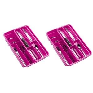 Forte Plastics 2x stuks bestekbakken/bestekhouders 2 lagen roze L40 x B30 x H7 cm - Bestekbakken