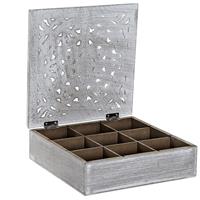 Items Theedoos - mandala - wit - 9-vaks - hout - 23 x 23 x 7 cm -