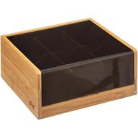 5Five Theedoos/theekist bruin/zwart 6-vaks 22 x 21 cm van bamboe hout - Theedozen