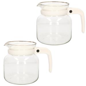 Gerim 2x stuks glazen theepotten met witte kunststof deksel 1 liter - Thee pot