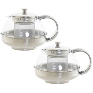 Items Set van 2x stuks theepotten van glas en RVS 600 ml met filter/infuser en handvat